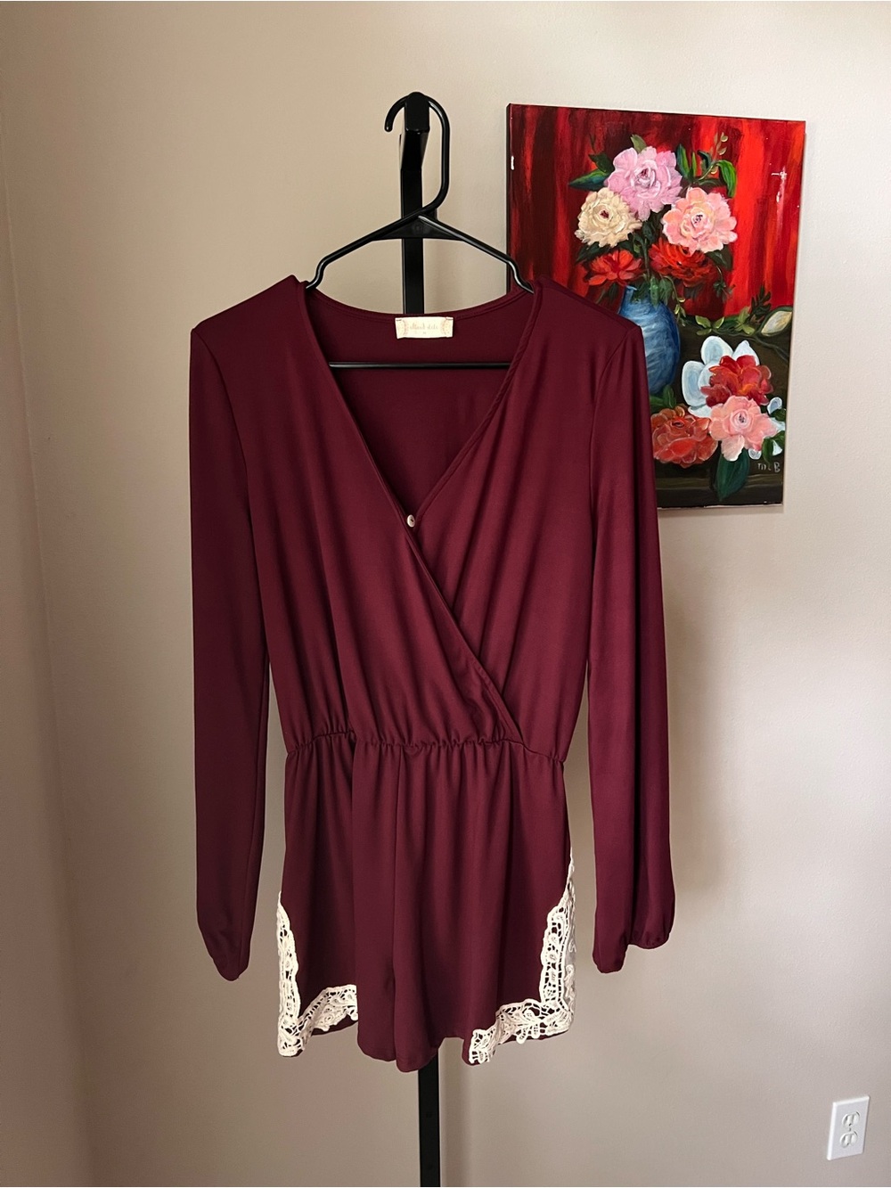 Altar'd State Wine Red Women's romper with Ivory Tag Detail